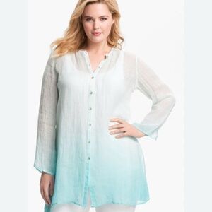Eileen Fisher ombré linen button down Top small